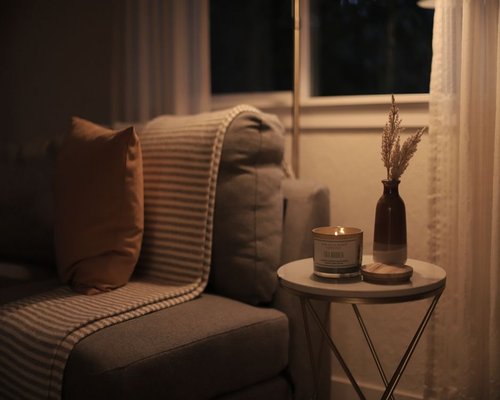 Quiet living room setting depicting evening relaxation